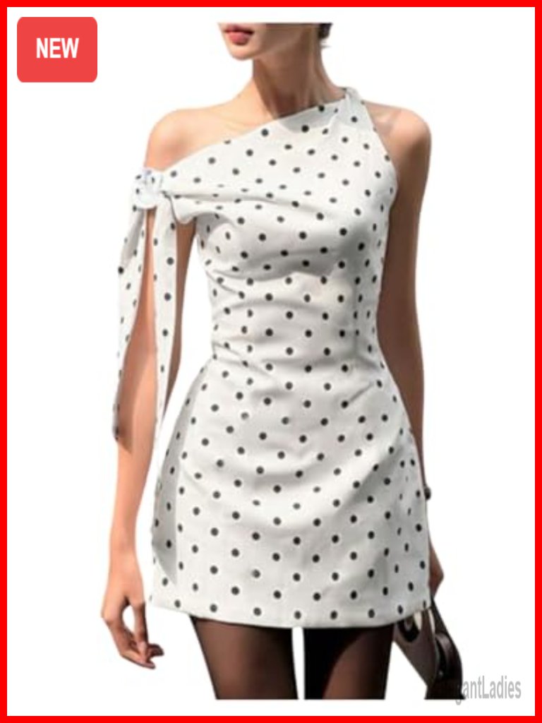Off Shoulder Polka Dot Knot Side Bodycon Mini Dress